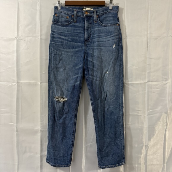 Madewell Jeans Womens 25 Fits 28x25 Classic Straight Blue High Rise Distressed - Picture 2 of 10